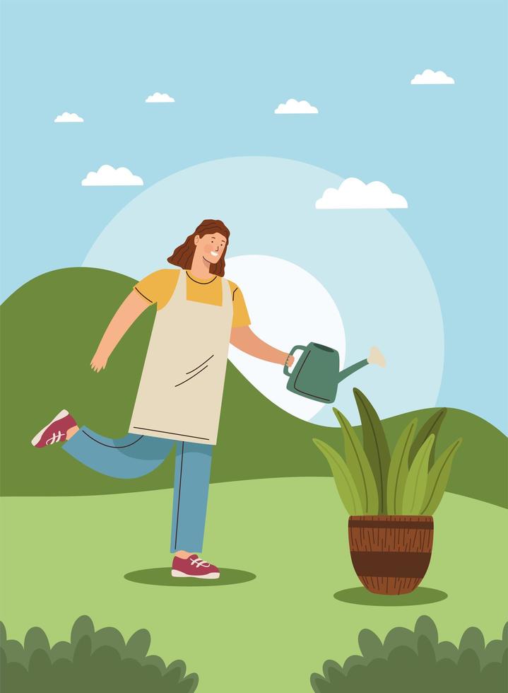 woman with sprinkler working vector