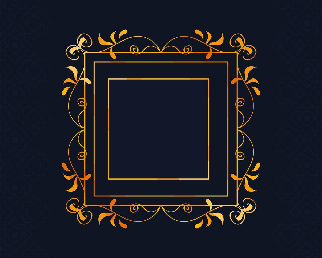 golden monogram square frame vector