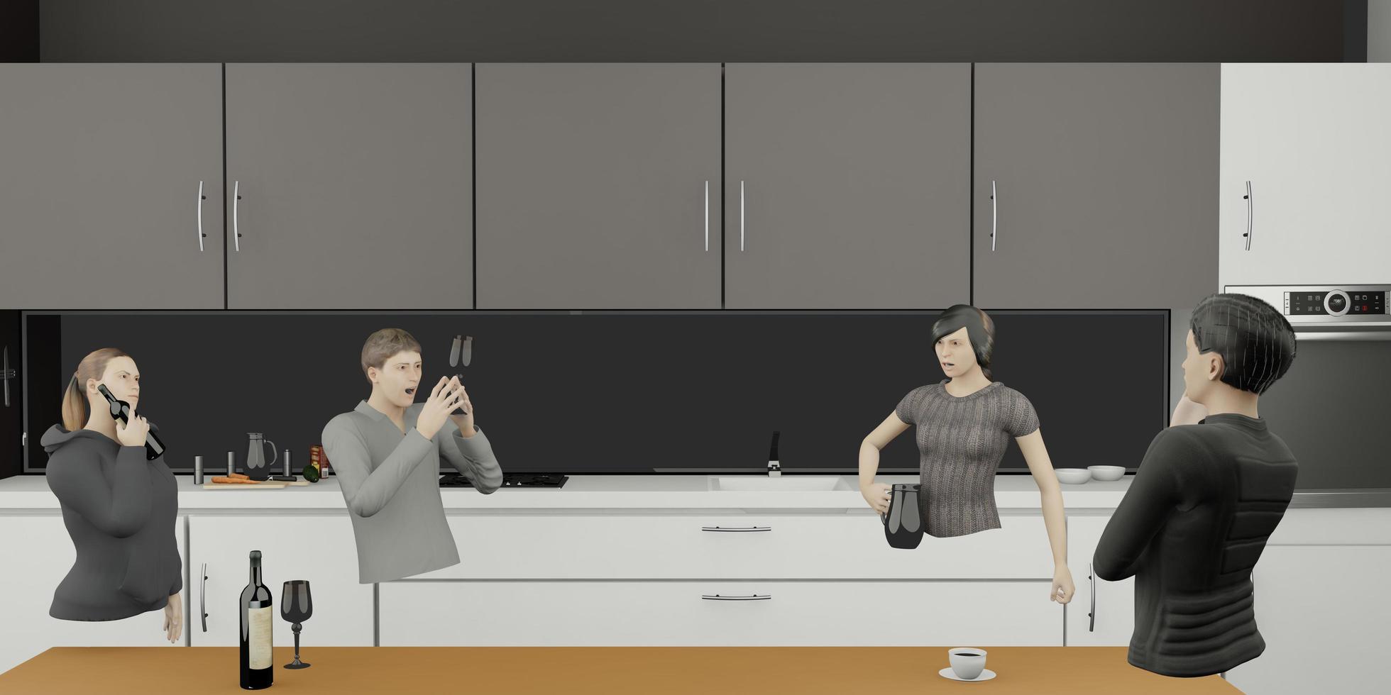 People Kitchen Party Avatars in Metaverse Online meetings via VR cameras in the world of Metaverse and the sandbox photo