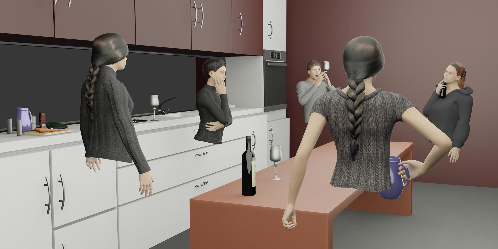 People Kitchen Party Avatars in Metaverse Online meetings via VR cameras in the world of Metaverse and the sandbox photo