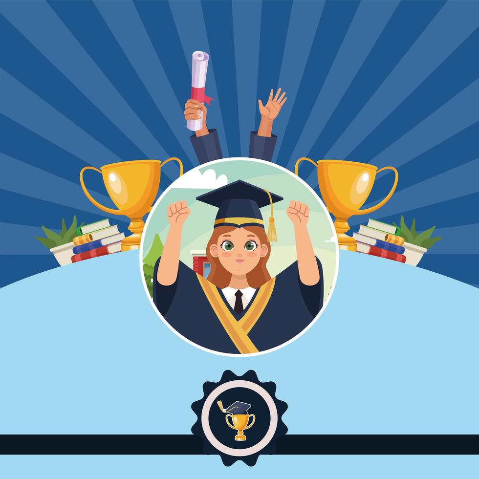 female graduate in diploma vector