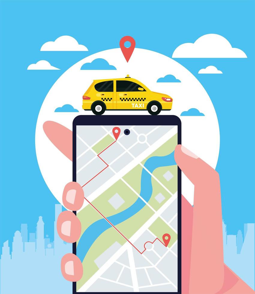 servicio de taxi en línea en el teléfono inteligente vector