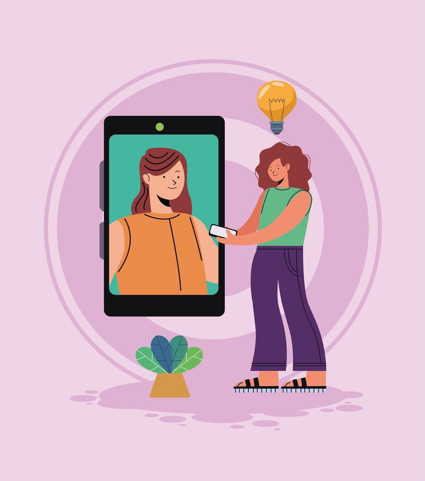 innovative ladies with smartphone vector