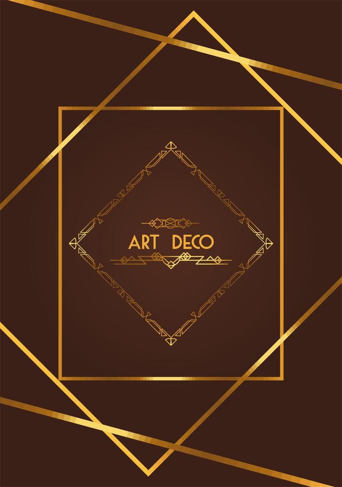 art deco lettering brown frame vector