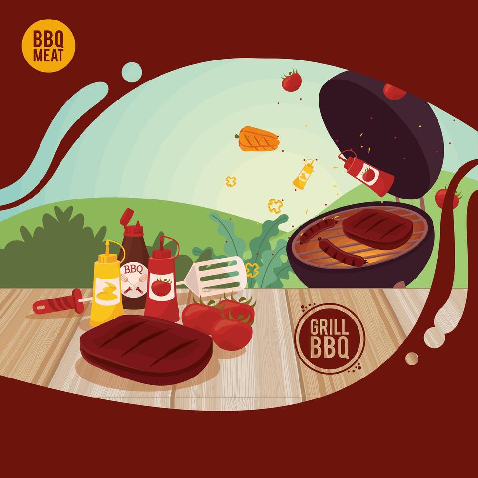 letras de carne a la barbacoa con mesa vector