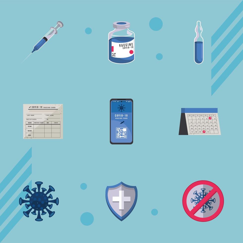 nine covid19 vaccine icons vector