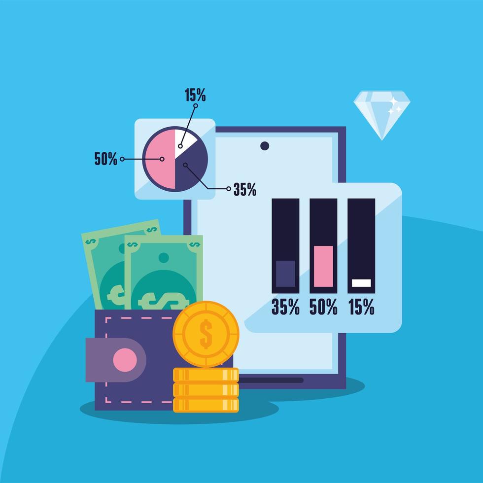 financial icons in smartphone vector
