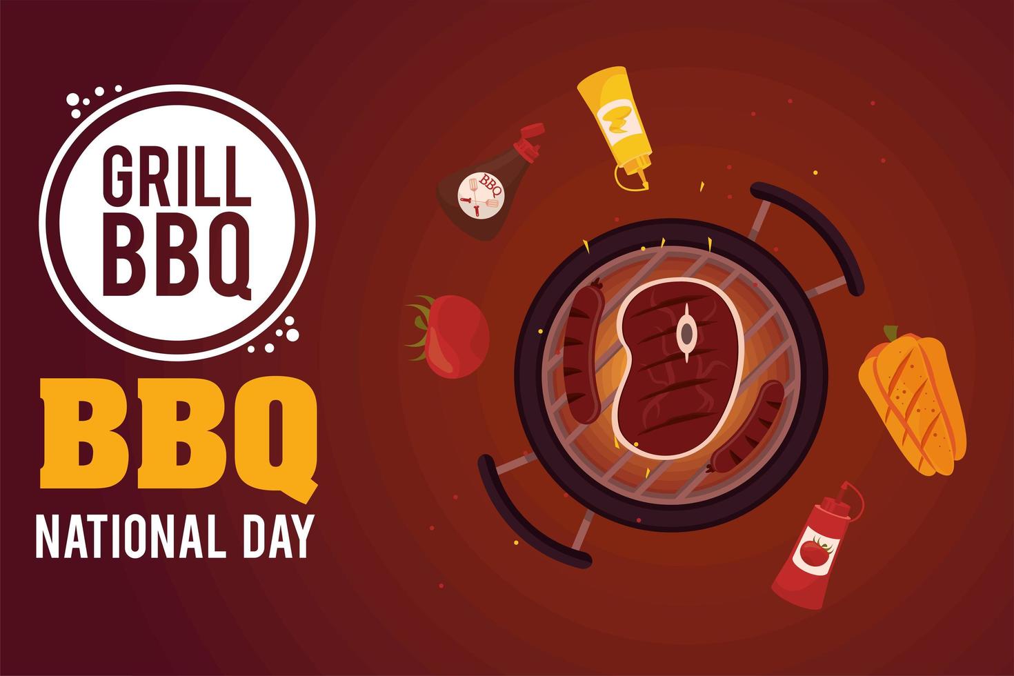 bbq day lettering and food vector