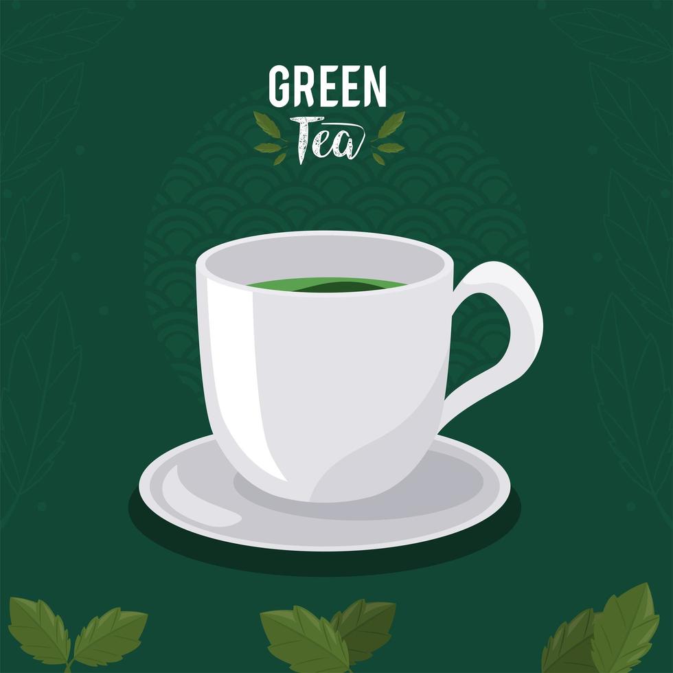 green tea lettering with cup vector