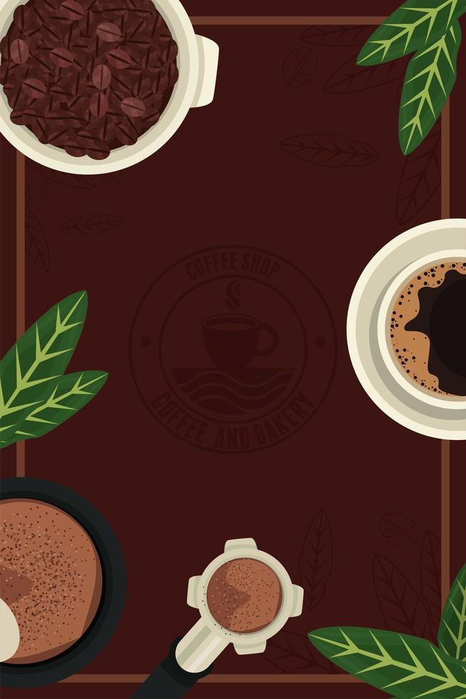 granos de cafe y taza vector