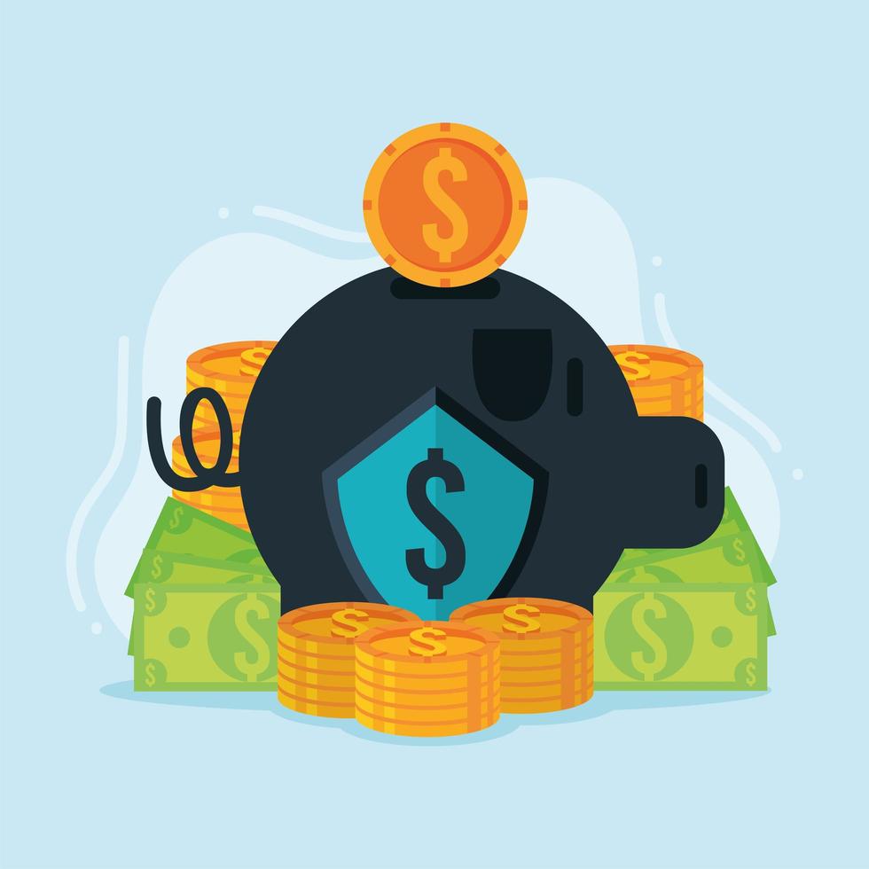 piggy savings with dollars vector