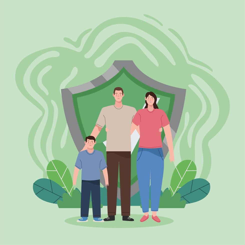 insurance shield and family characters vector