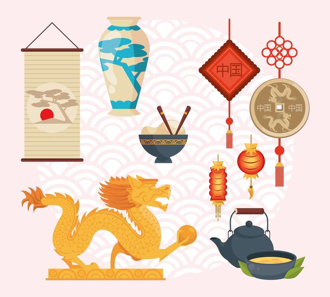 ten china culture icons vector