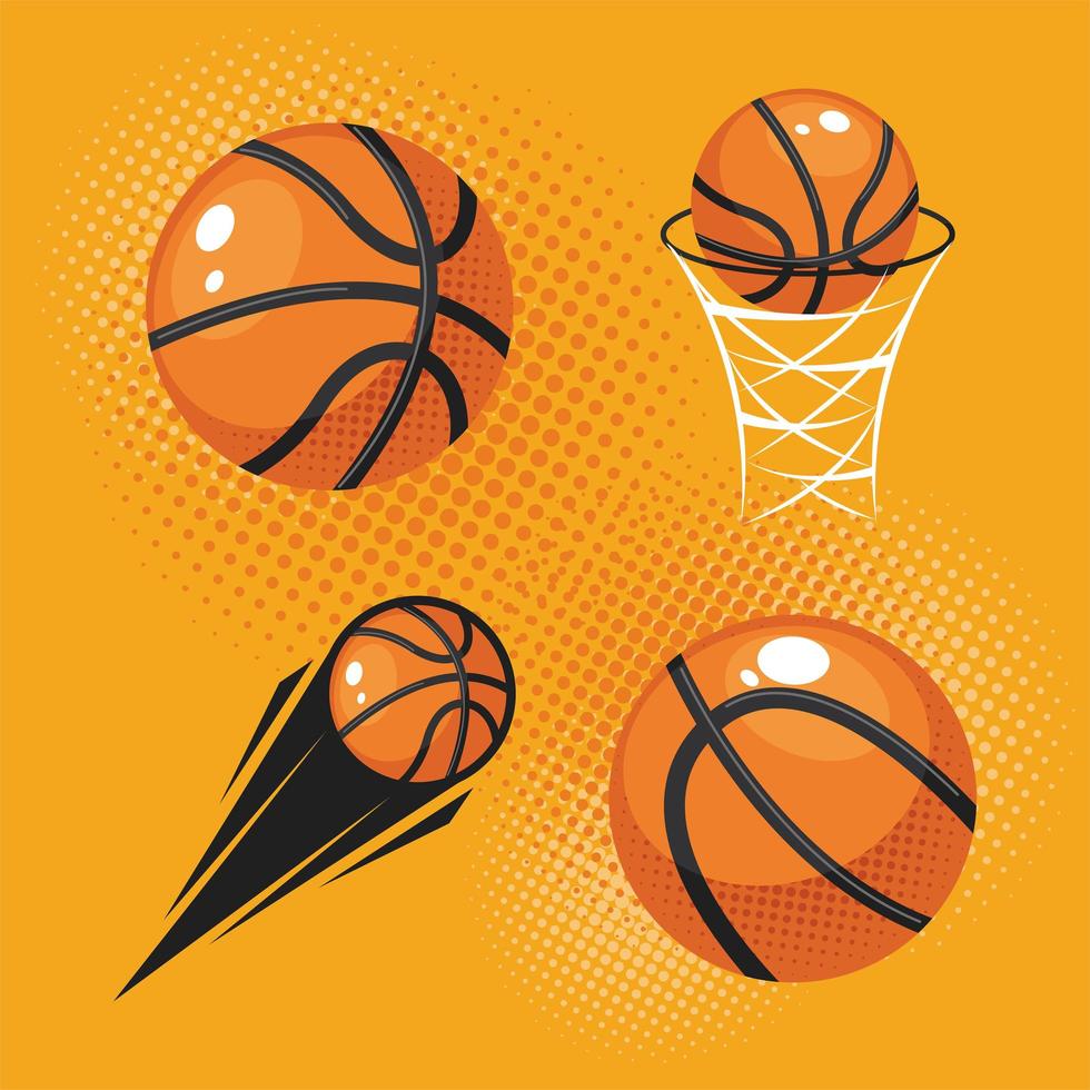 cuatro globos deportivos de baloncesto vector