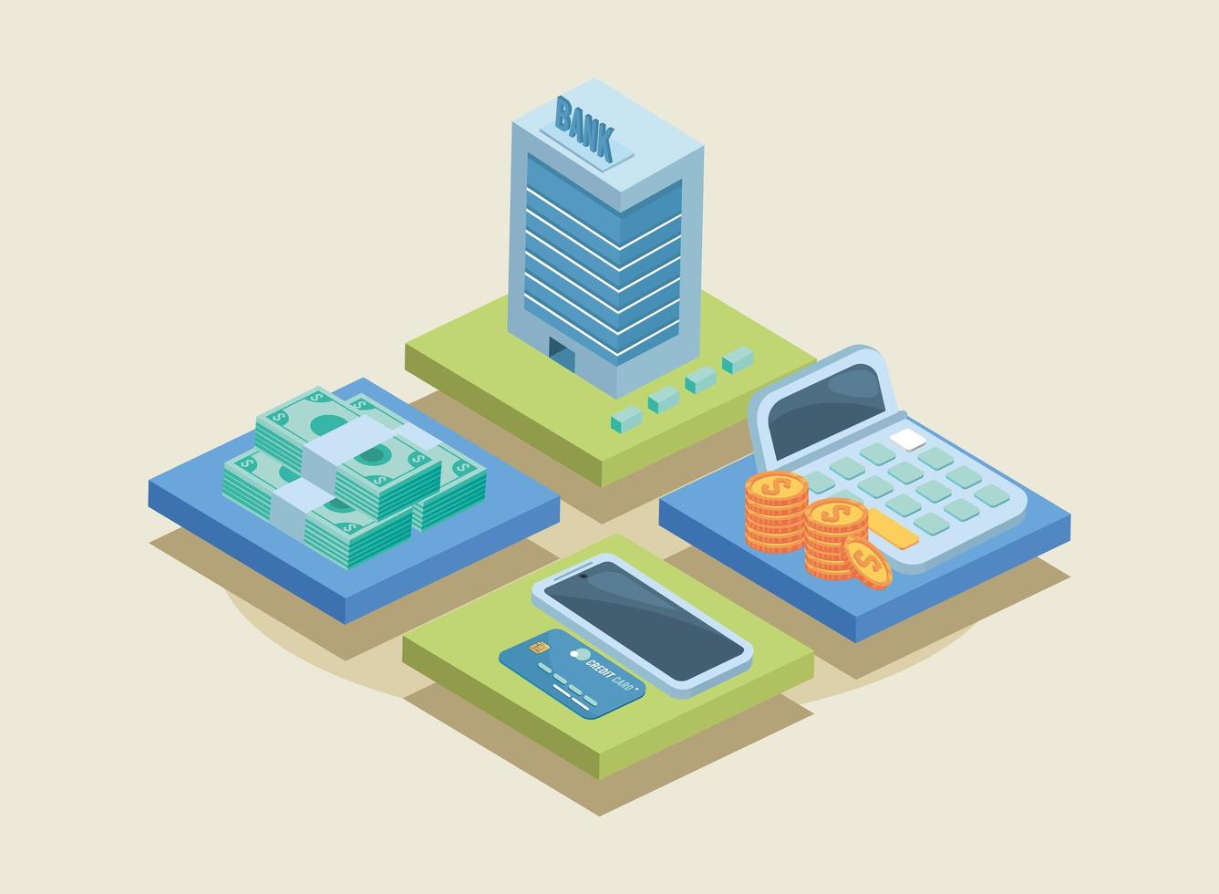 isometric virtual banking icons vector