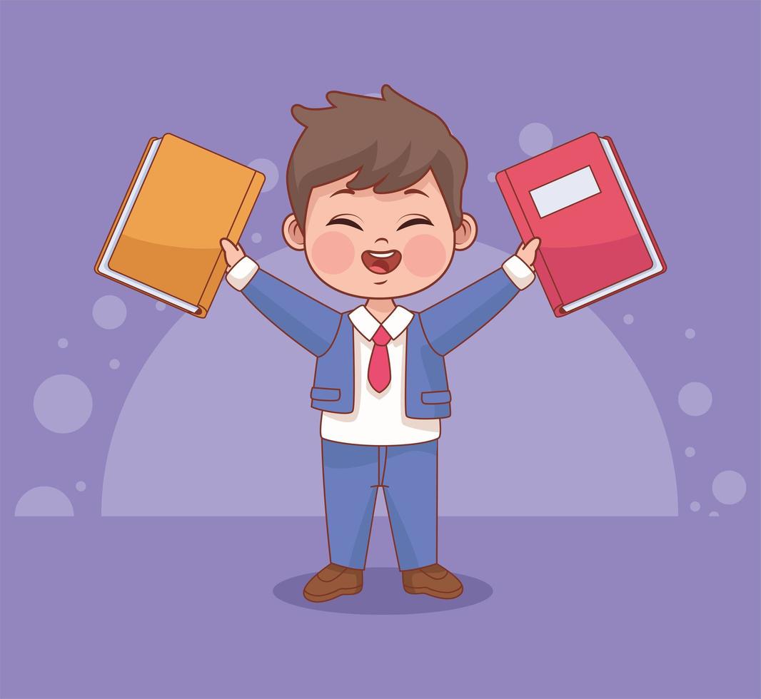 little schoolboy with books vector