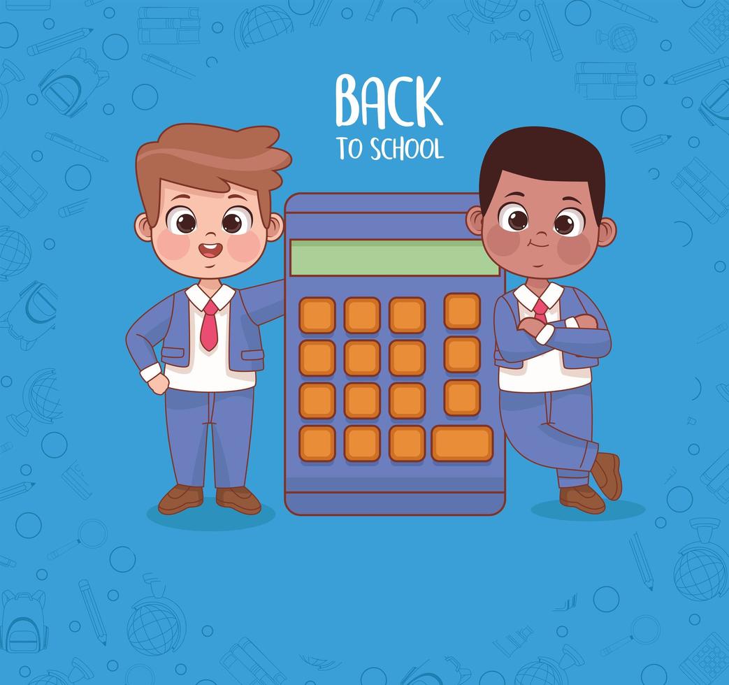 little schoolboys with calculator vector