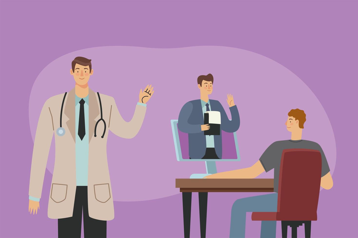 patients and doctor in desktop vector