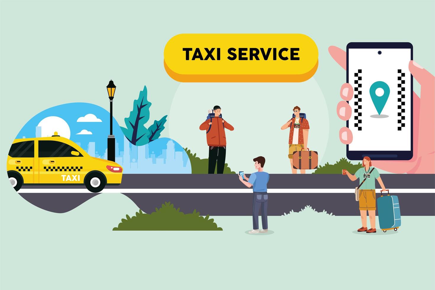 gente y taxi online vector