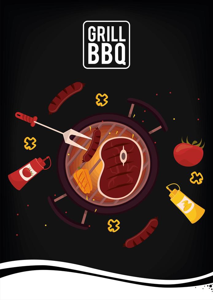 grill bbq lettering with equipment vector