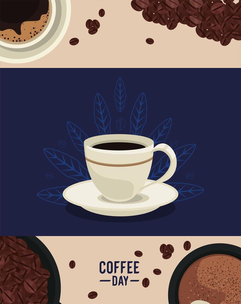 coffee day lettering with seeds vector