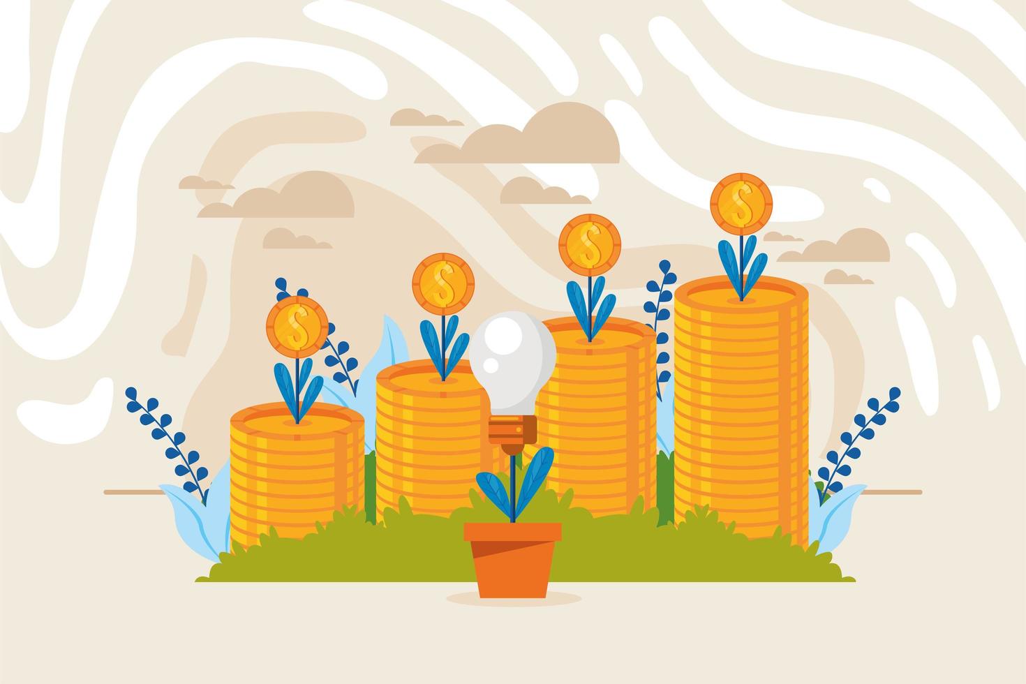 pile coins and plants vector