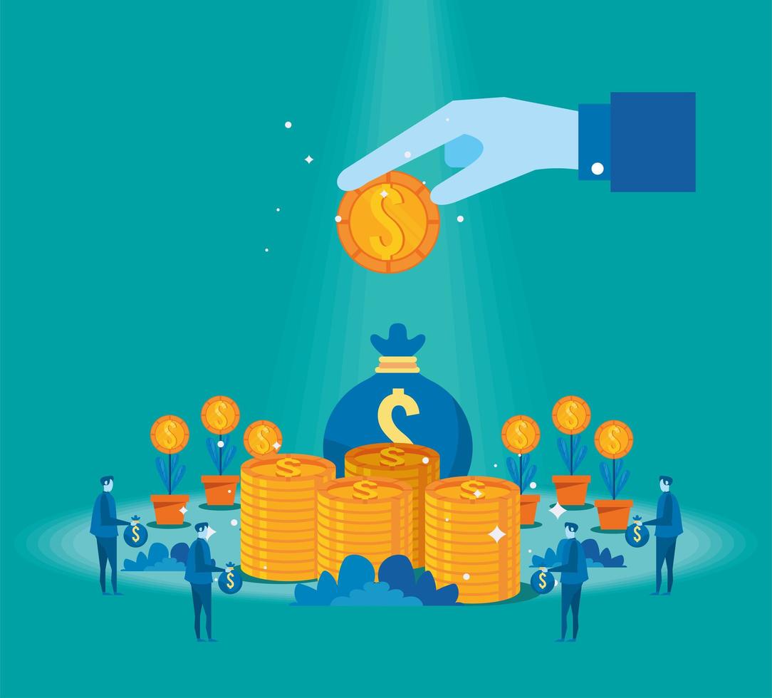 businessmen teamwork with coins vector