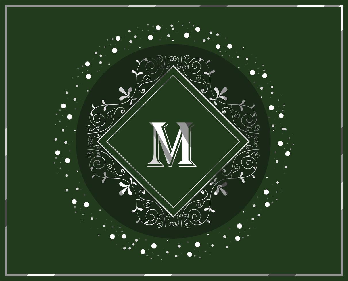 monograma plateado fondo verde vector