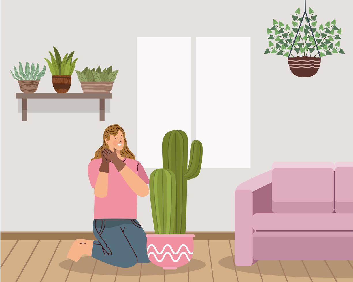 female gardener in livingroom vector