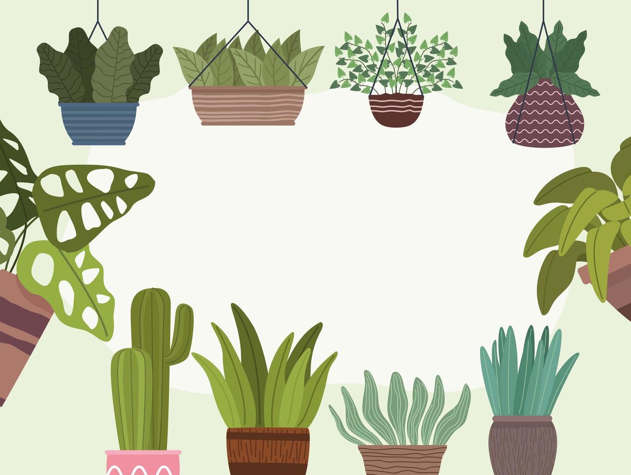 houseplants gardening icons around vector