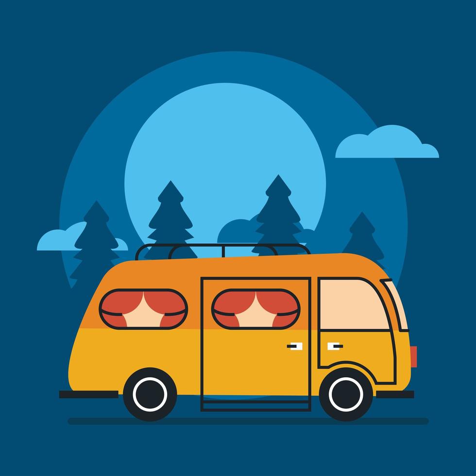 orange camper at night vector