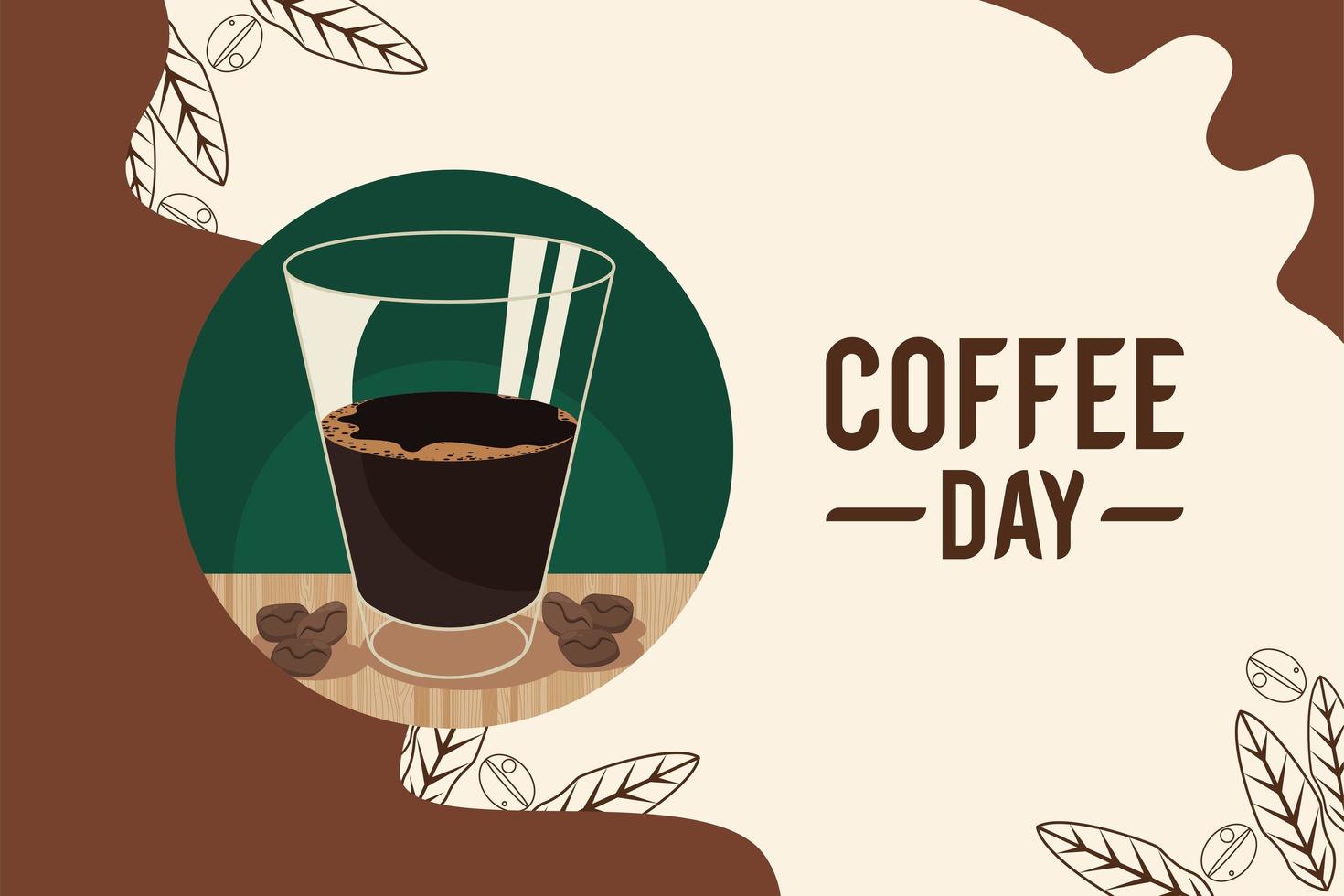 coffee day lettering and glass vector