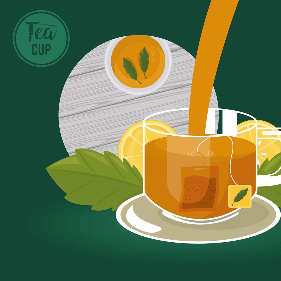 tea cup lettering and glass vector