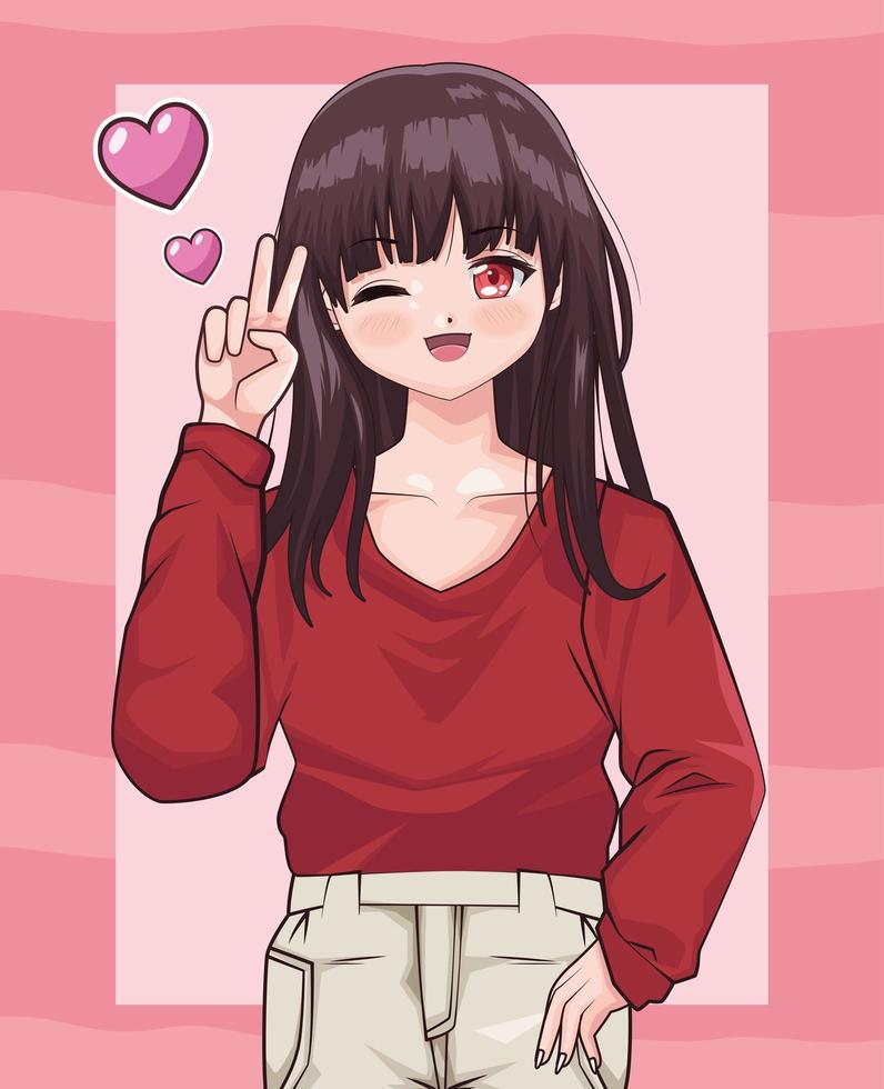 heart and girl anime vector