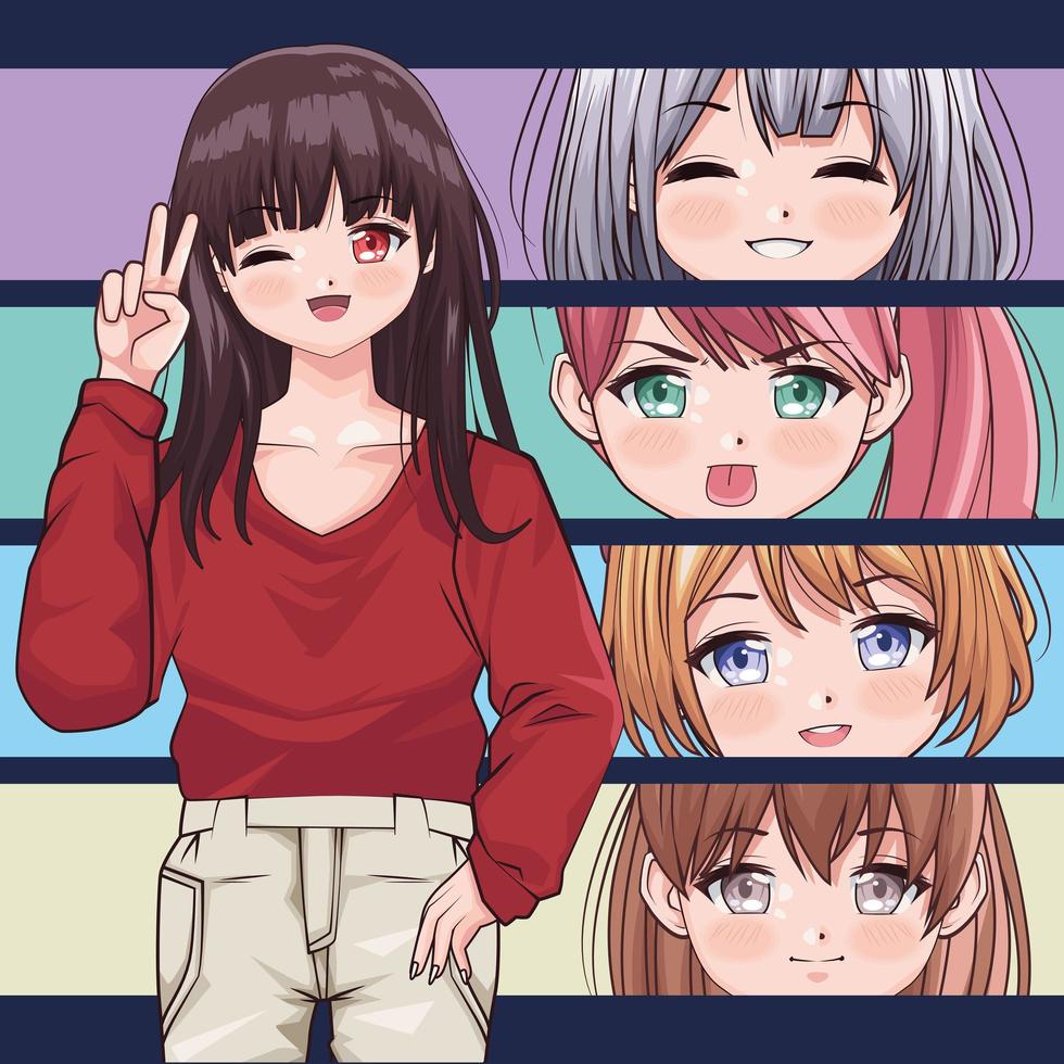 girls faces anime style vector