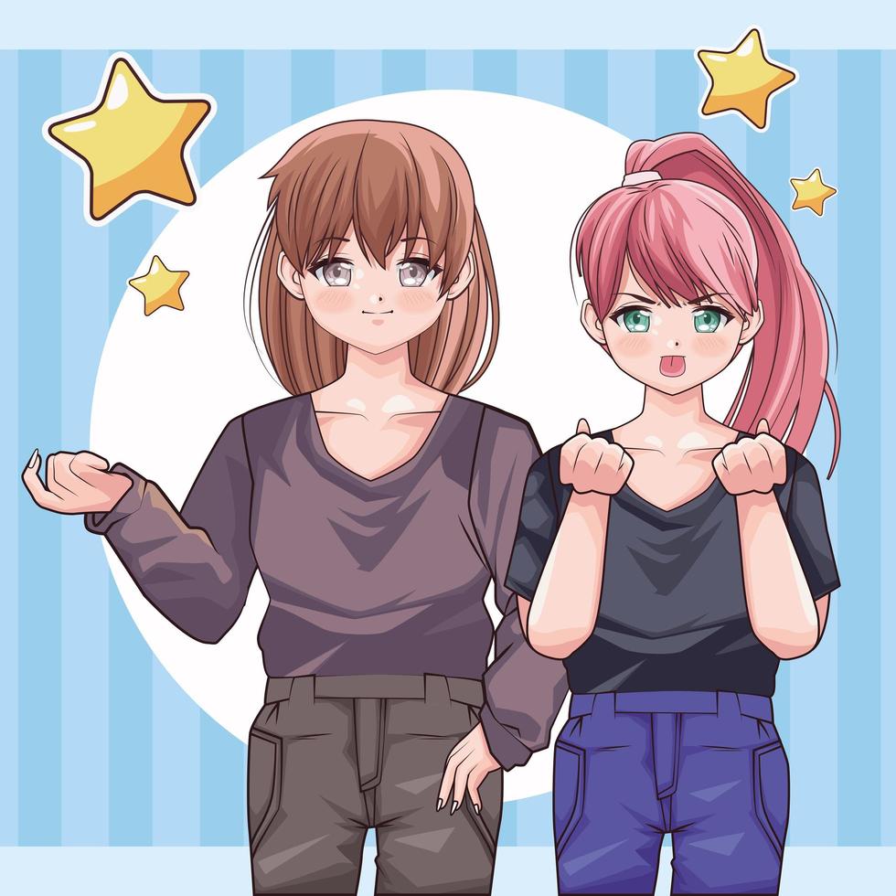 dos chicas estilo anime vector