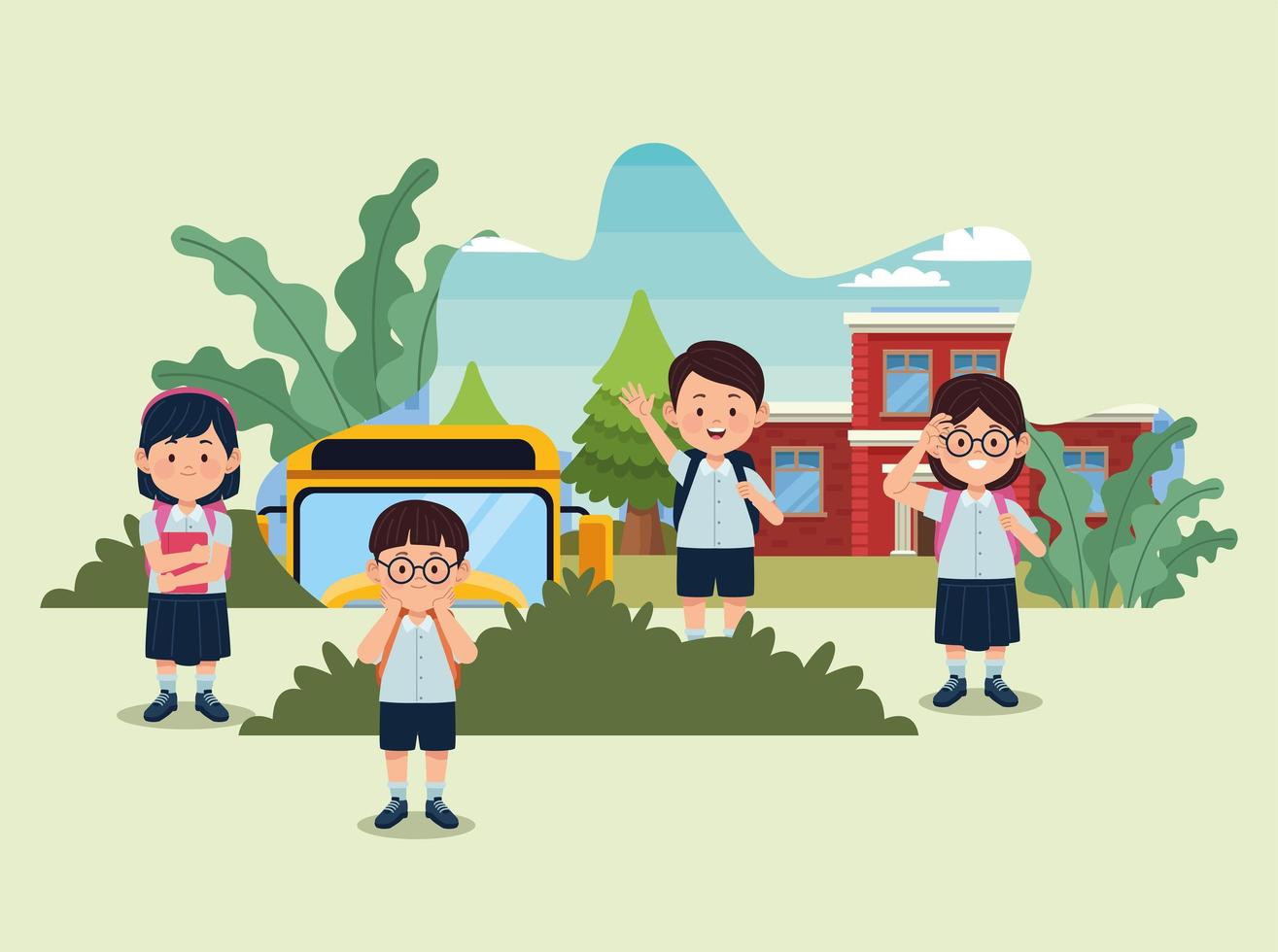 four students in classroom vector