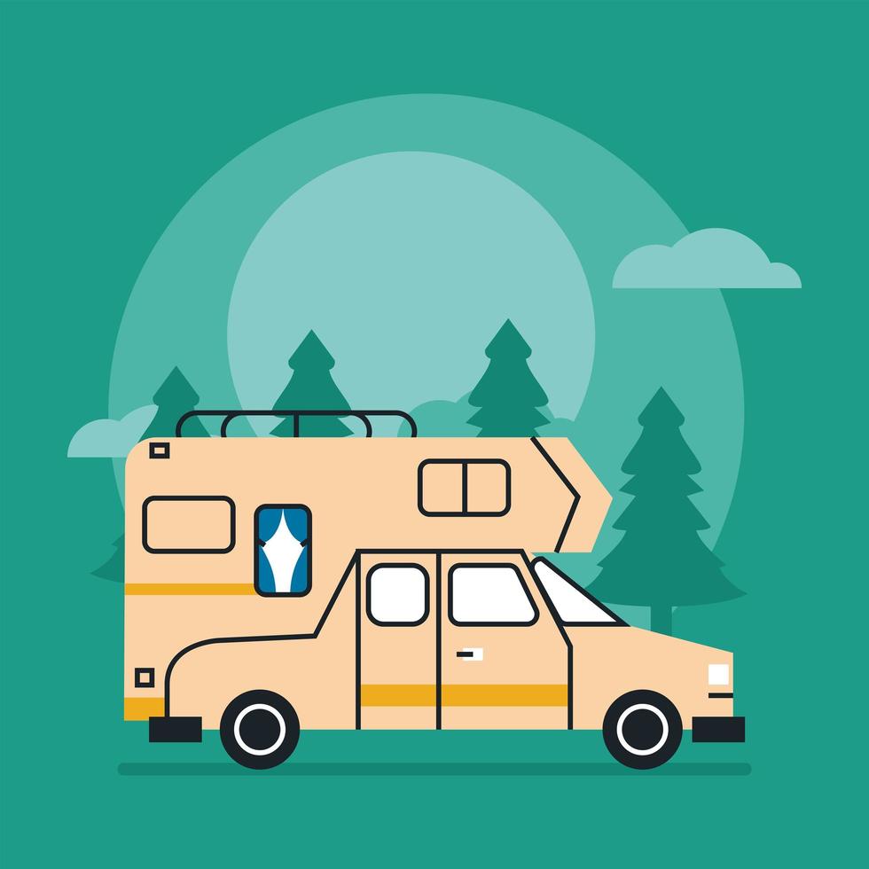 beige camper in forest vector