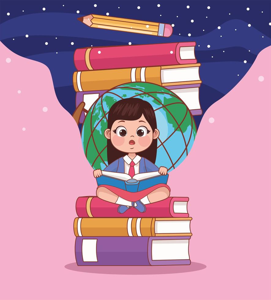 schoolgirl with earth planet vector