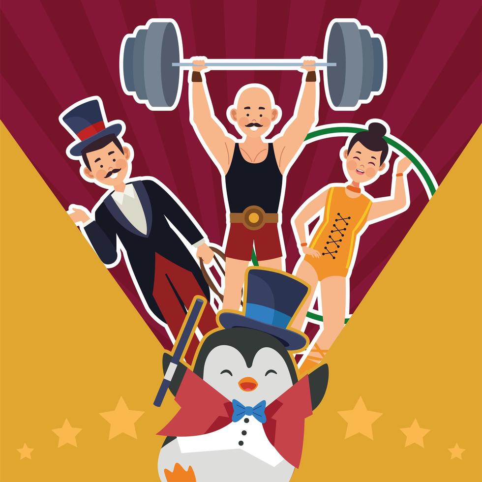 pingüino de circo y artistas vector