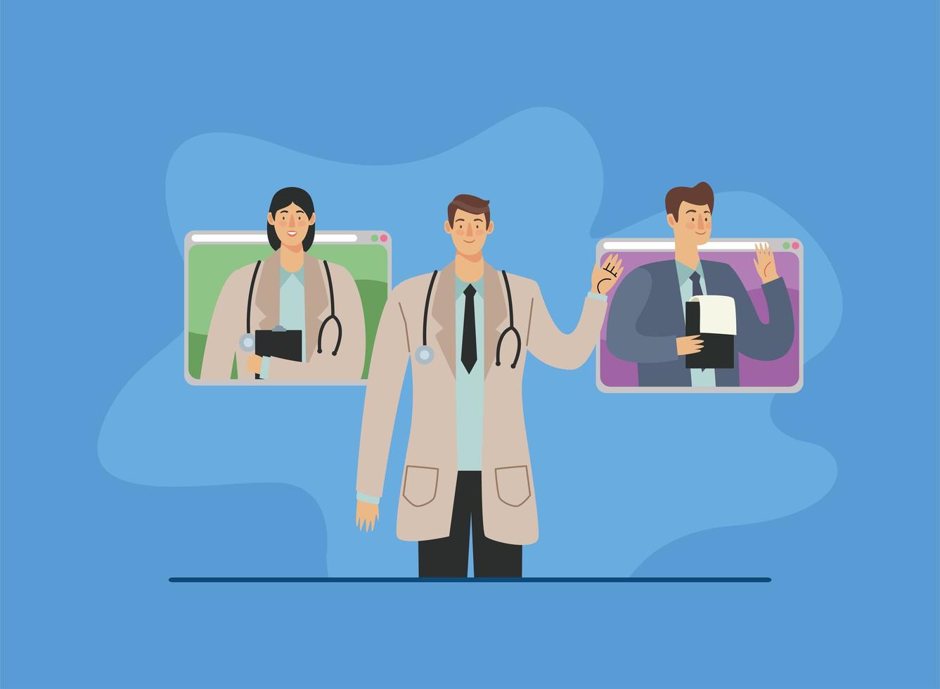 doctors and patient in webpages vector