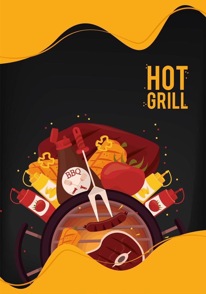 hot grill lettering with food vector