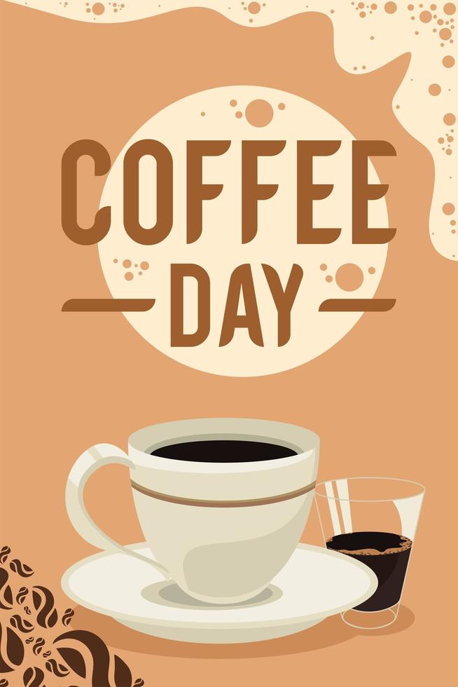 coffee day lettering and drinks vector