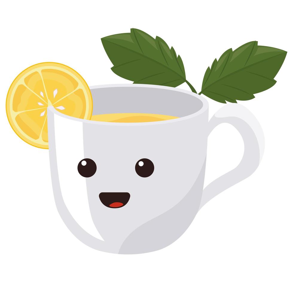 taza de té kawaii vector