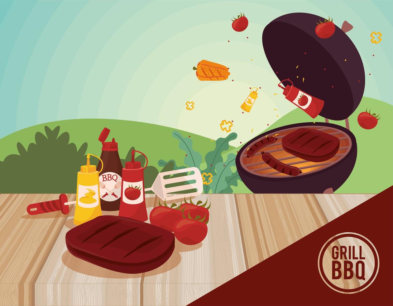 bbq meat lettering with oven vector