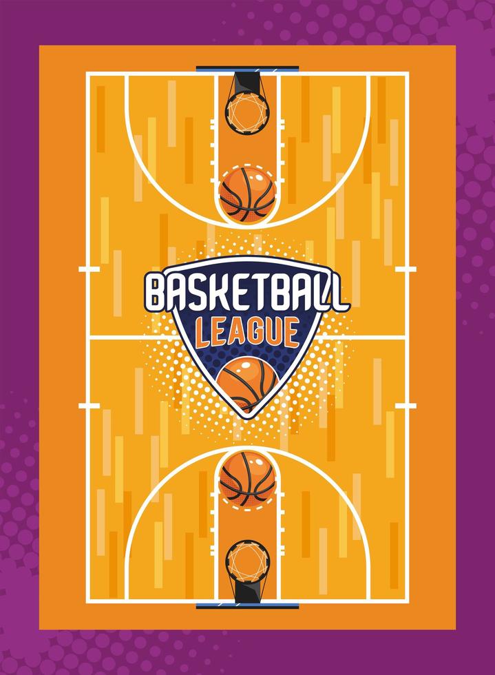 basketball league lettering and court vector