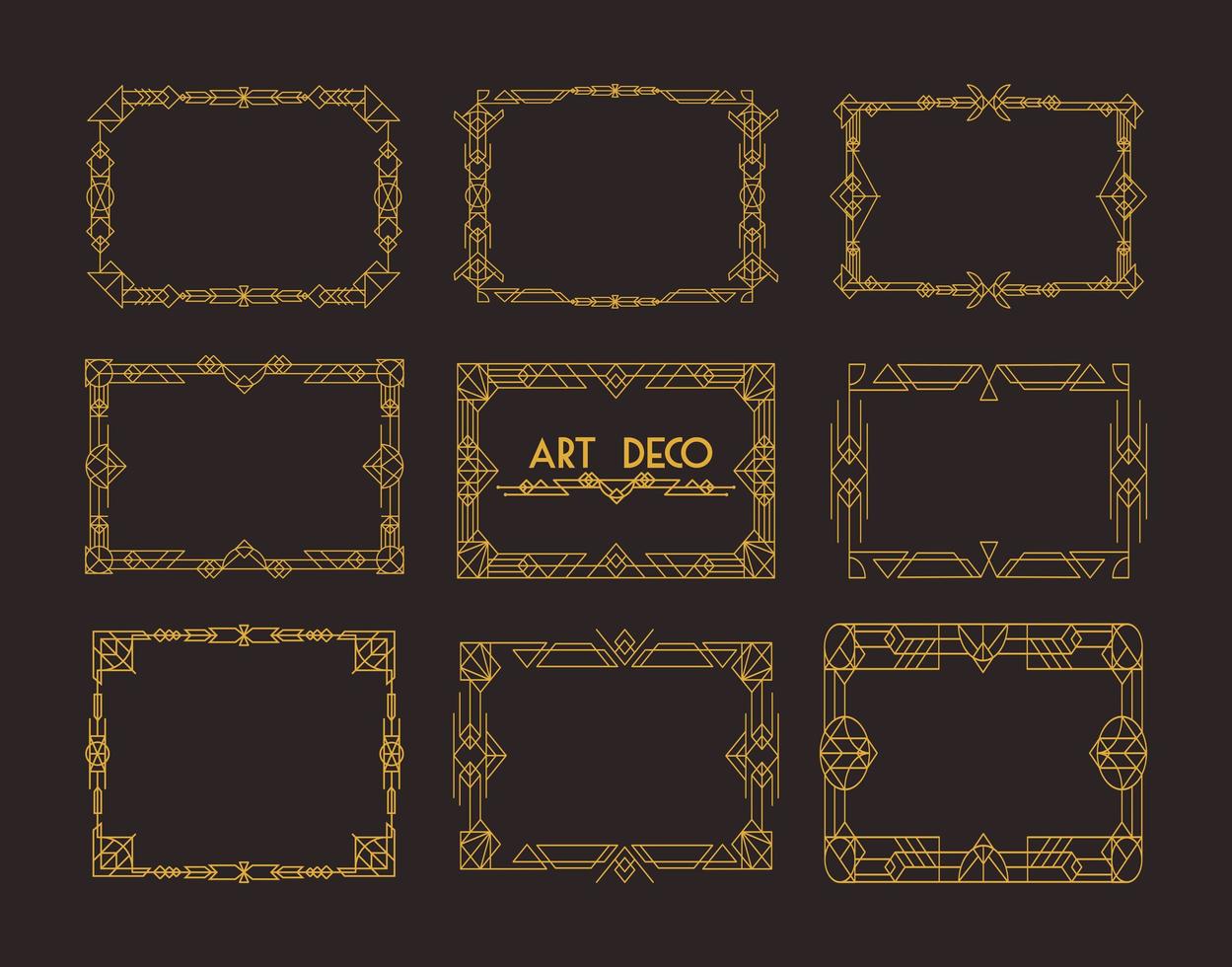 nine art deco frames vector