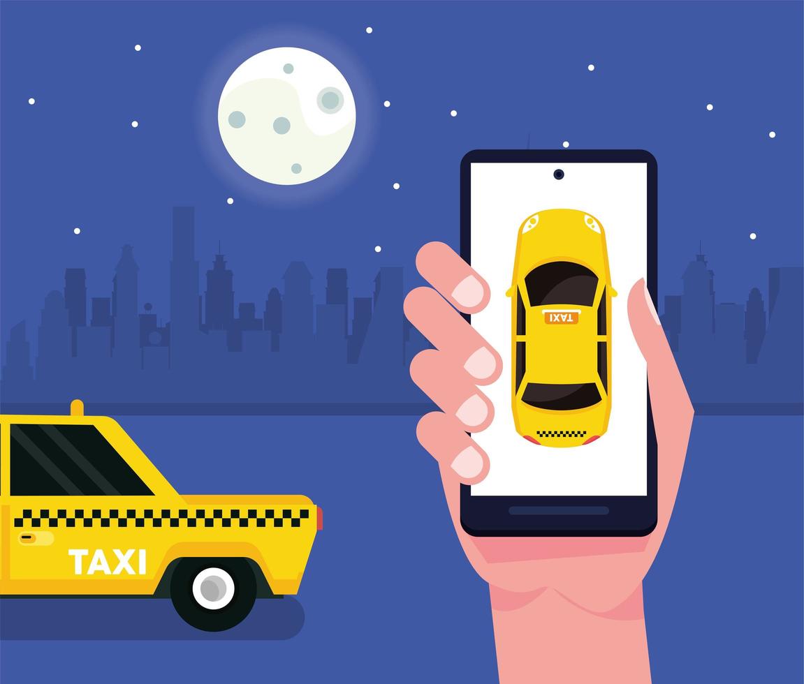 hand using taxi app vector