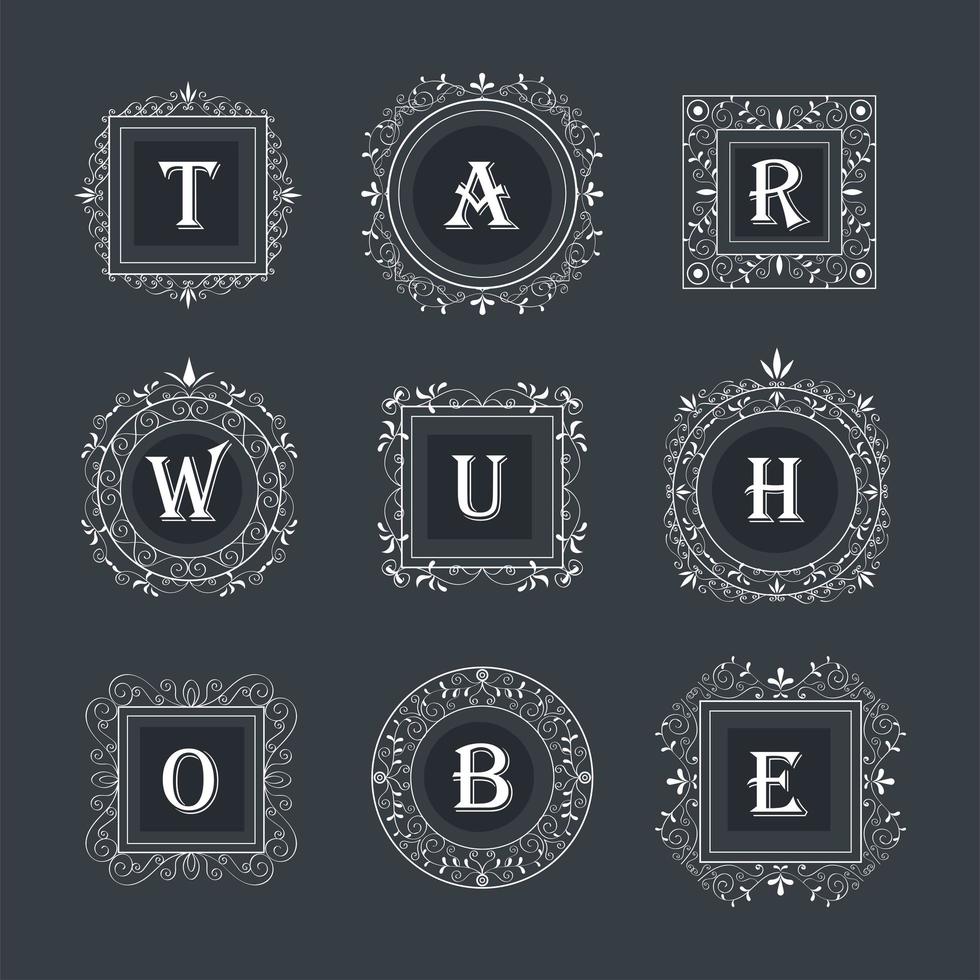 elegants monograms nine icons vector