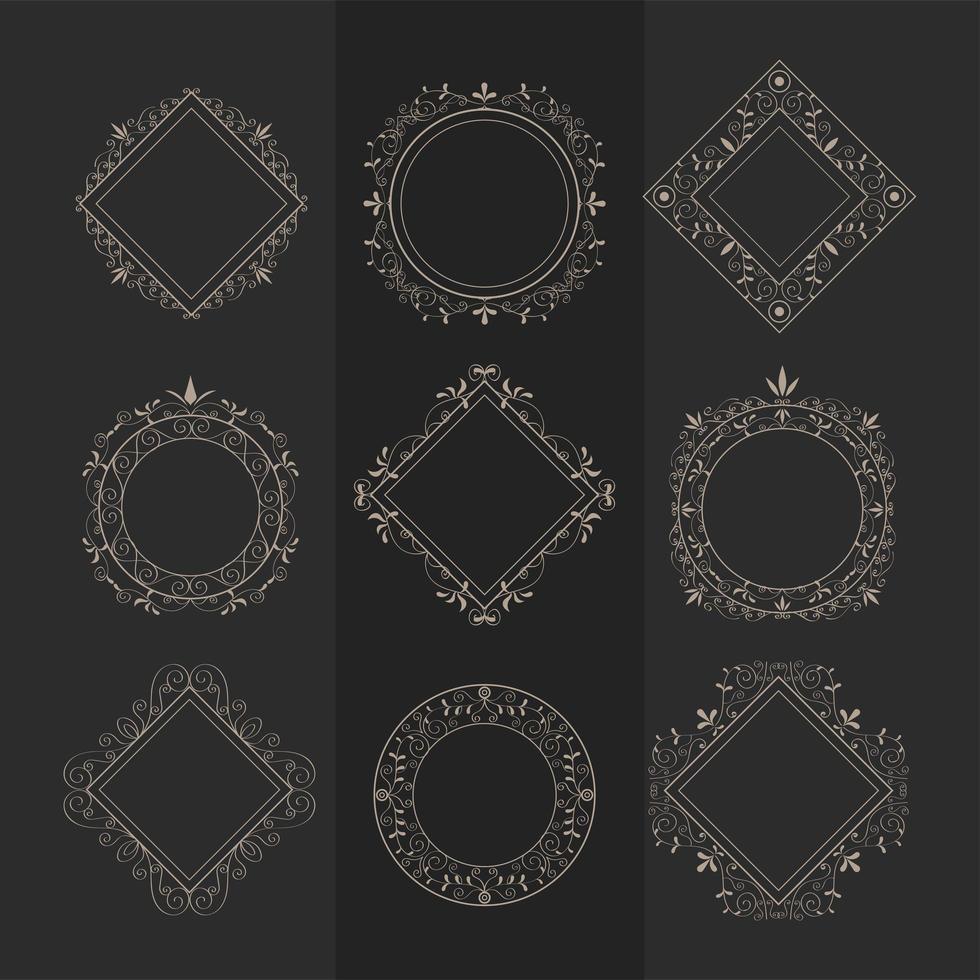 nueve iconos de monogramas elegantes vector